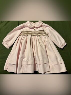 Sarah Louise Hand-Smocked Pale Pink Long-Sleeve Girls' Formal Dress